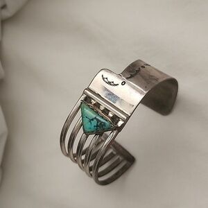 Signed Navajo Turquoise and Silver Bracelet
